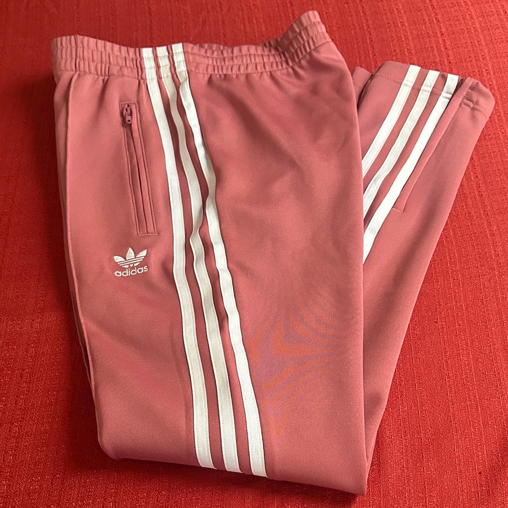 Adidas Women's Rose Pink Joggers with White Stripes